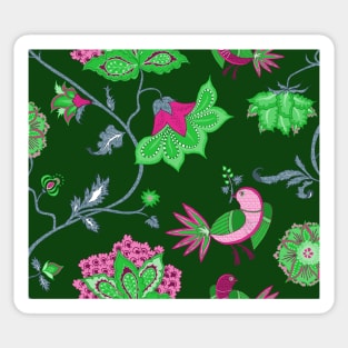 Exotic chintz with bird - green/pink Sticker